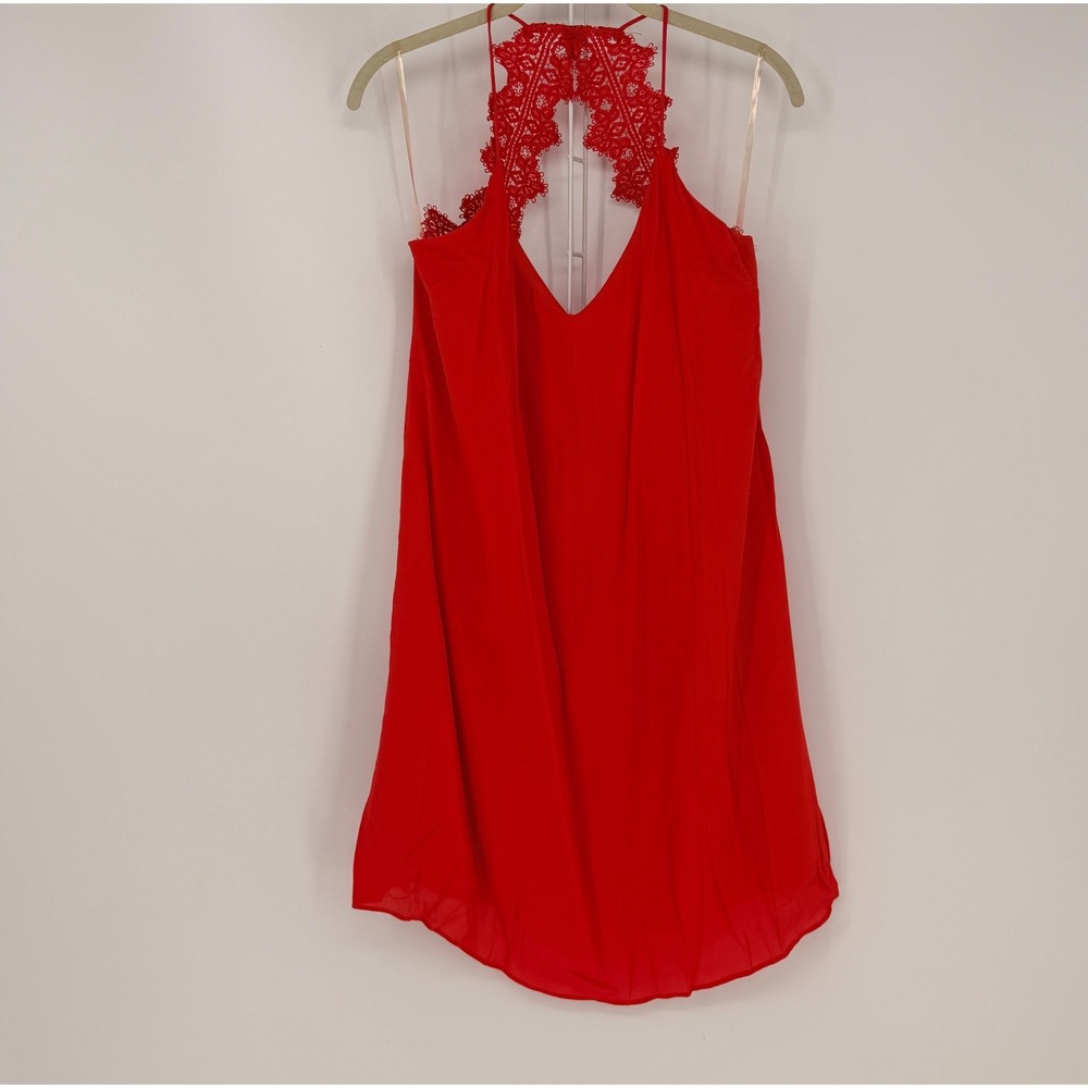 DO+BE Dress Womens Medium Red Lace Halter Open Back Mini Party Siren Cocktail